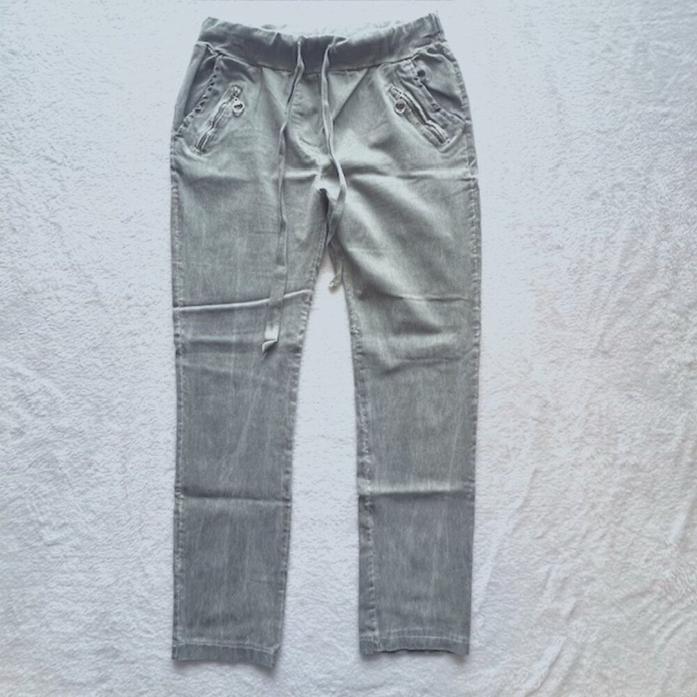 Made in Italy Stone Washed Sage Green Pull on Pants- Size M